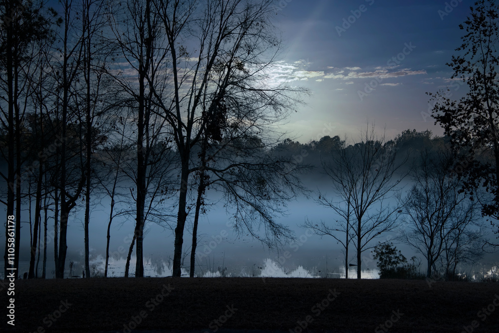 Misty Lake in Early Morning in Tallahassee, Florida Misty Lake in Early Morning in Tallahassee, Florida