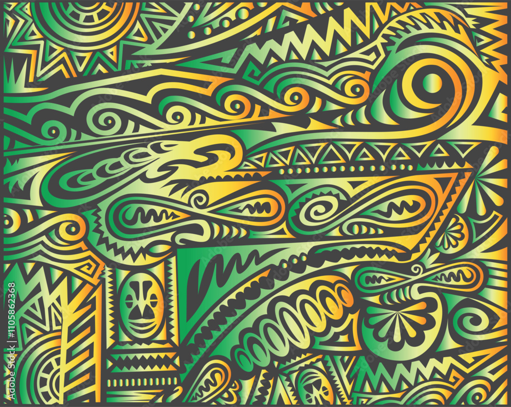 Papua New Guinea Design in Green and gold color Papua New Guinea Design in Green and gold color