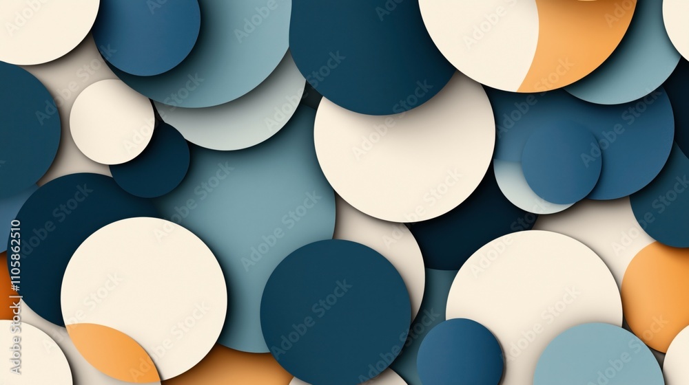 Abstract composition of overlapping circles in shades of blue, cream, and orange creating a layered pattern Abstract composition of overlapping circles in shades of blue, cream, and orange creating a layered pattern