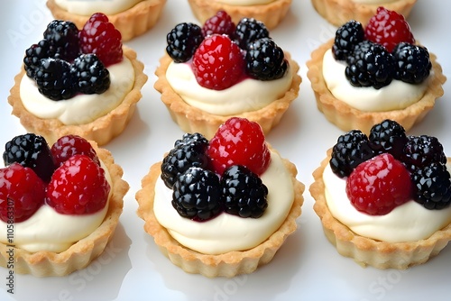 Berry tartlets or cake with cream cheese.