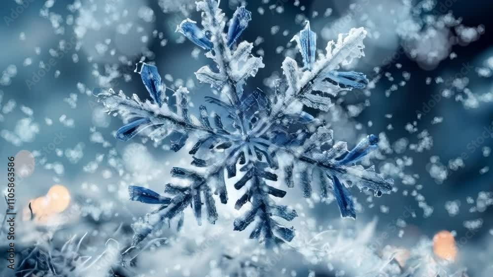 Delicate Snowflake: Close-Up on a Blue Winter Background Delicate Snowflake: Close-Up on a Blue Winter Background