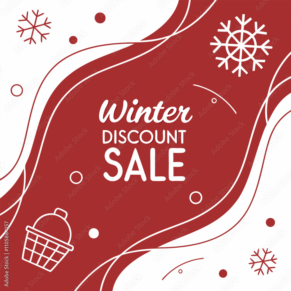 Fototapeta premium Winter discount sale red white design, for product sales or promotion.