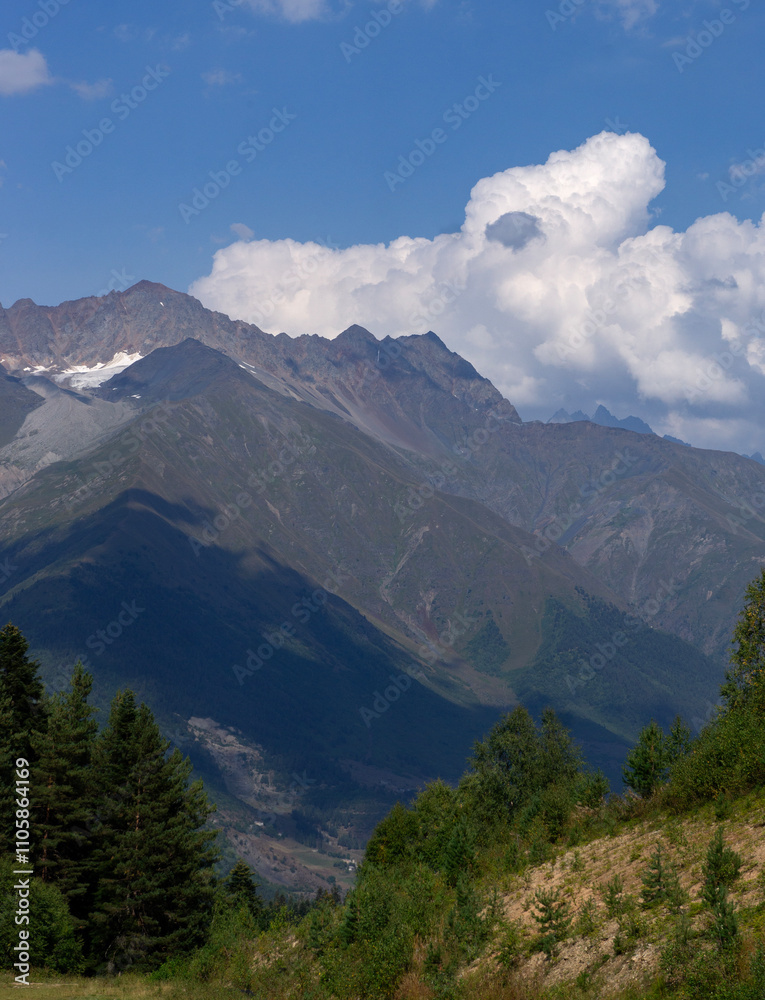 Mountains landscape. Green hills and trees. Mountains landscape. Green hills and trees.