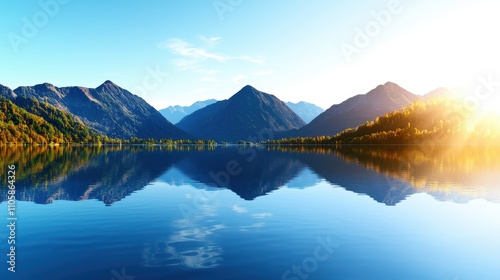 Serene Landscape of Mountain Reflections in Clear Blue Lake