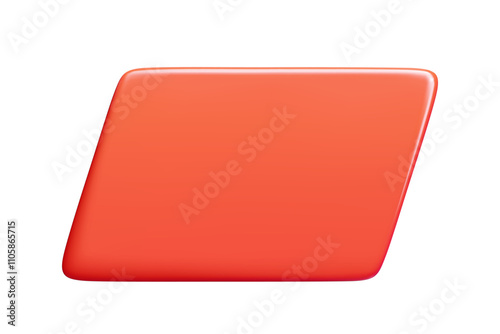 Red 3d parallelogram banner with glossy surface and smooth edges. Vector frame with clean minimalist space for text. Modern geometric shape with gradient shading for promotional materials.