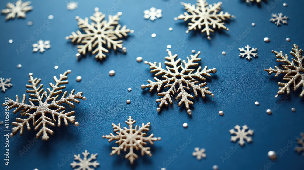 Elegant Blue and Gold Snowflake Background - Perfect for Holiday Cards, Winter Themes, and Festive Invitations