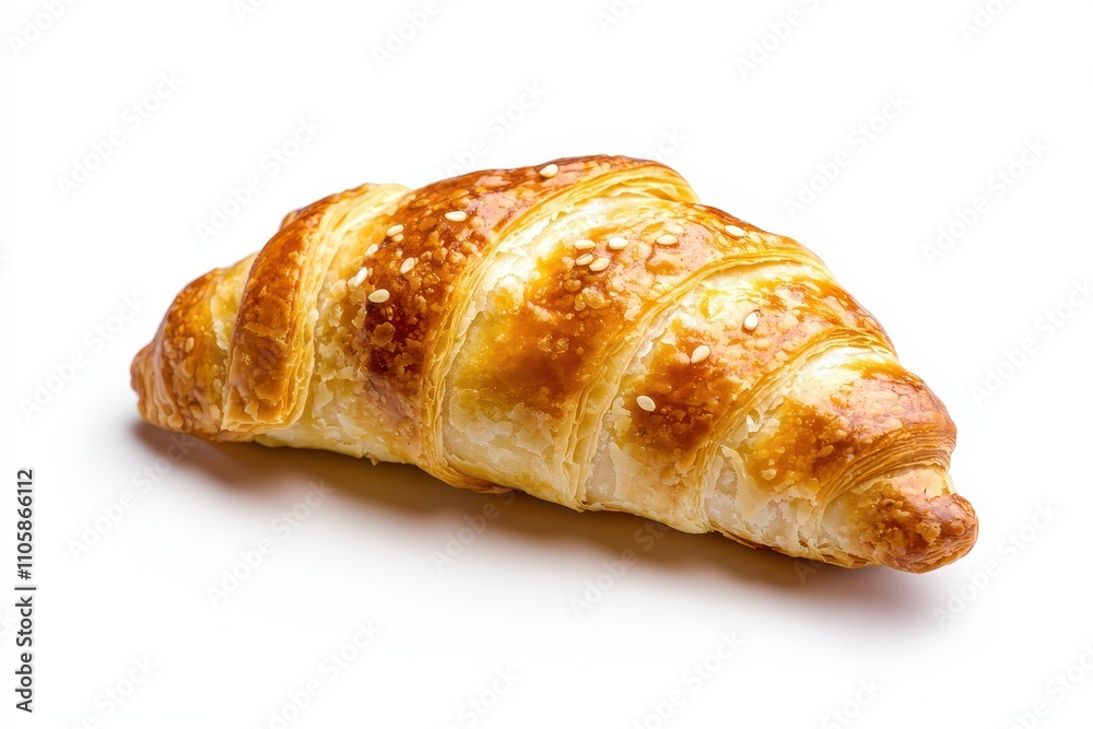 Freshly Baked Golden Croissant with Flaky Layers and Sesame Seeds