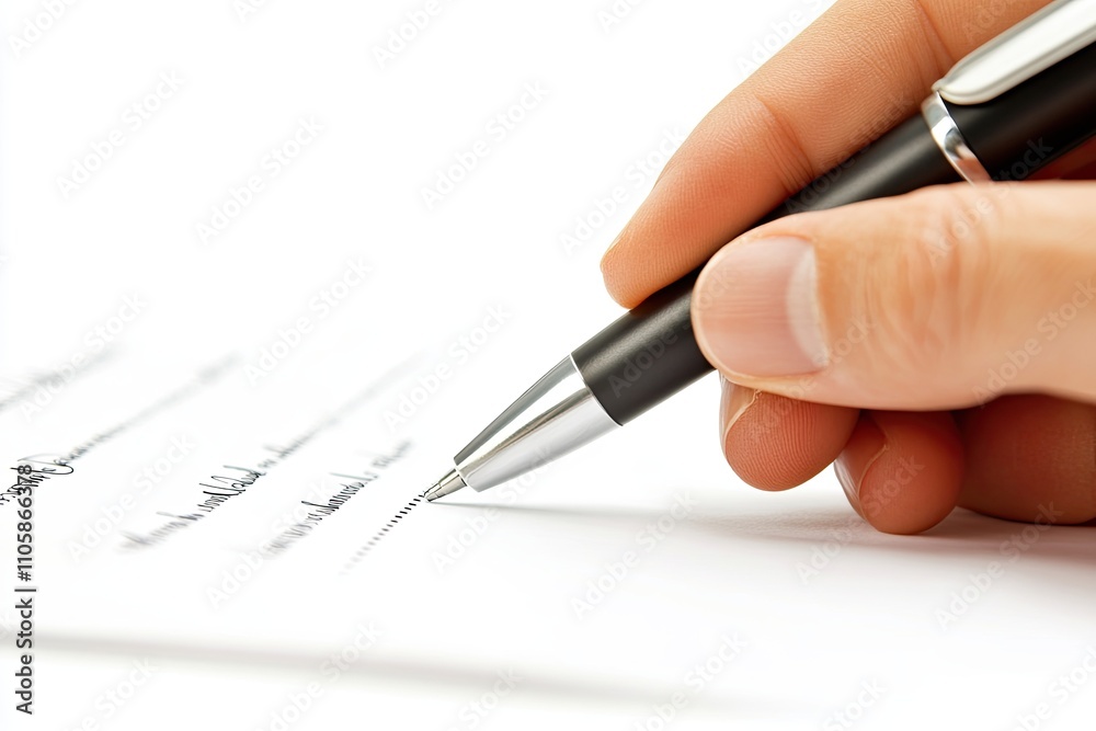 Signing a contract with a pen in a woman's hand. Close-up of a businesswoman's hands signing a paper. Signs the Agreement. Close-up macro photography. Signing a contract with a pen in a woman's hand. Close-up of a businesswoman's hands signing a paper. Signs the Agreement. Close-up macro photography.