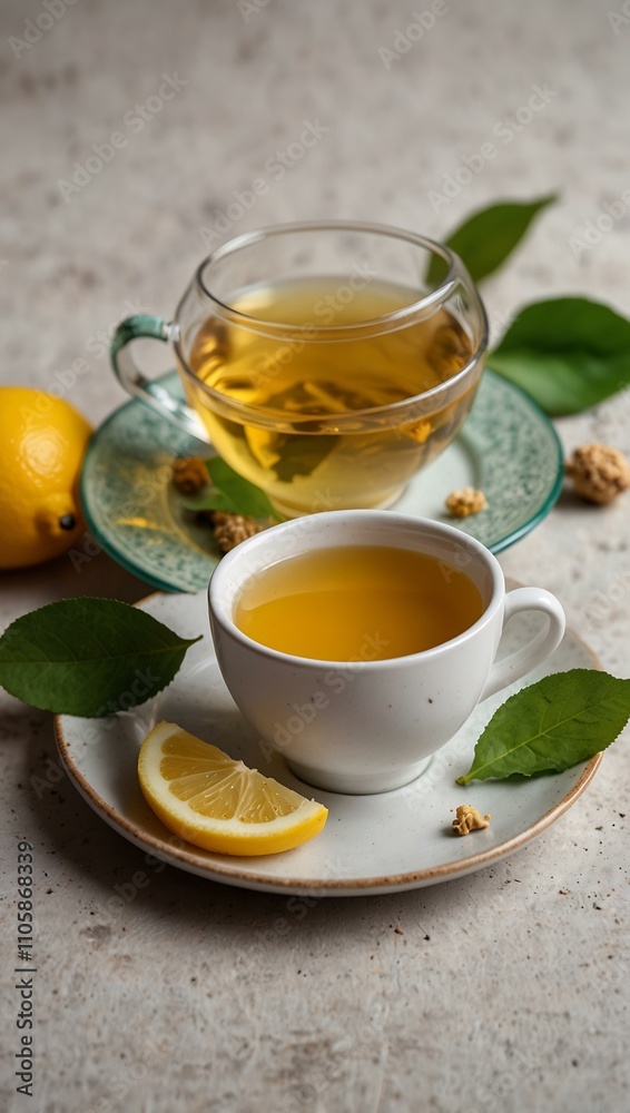 Cups of linden tea with lemon on a white background. Cups of linden tea with lemon on a white background.