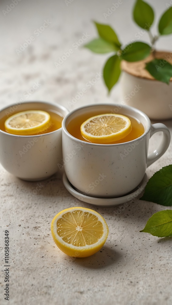 Cups of linden tea with lemon on a white background. Cups of linden tea with lemon on a white background.