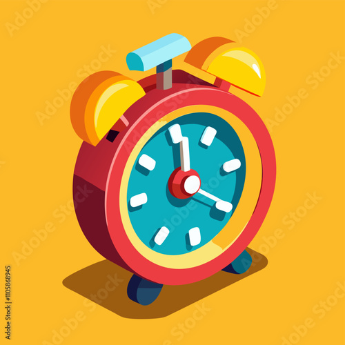 3D Cartoon Alarm Clock Vector Illustration