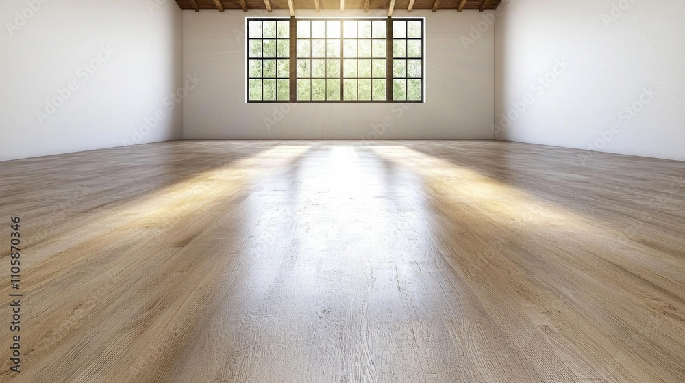 Obraz premium a photostock of a Modern contemporary empty hall with nature view 3d render overlooking the living room behind the room has concrete floors, plank ceilings and blank white walls f