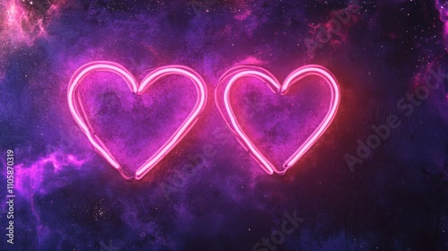 Two Neon Hearts in Cosmic Space: A Romantic and Vibrant Design
