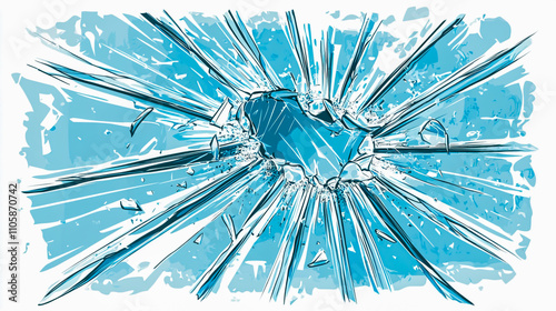 Vector illustration of shattered glass with a broken window and cracks photo