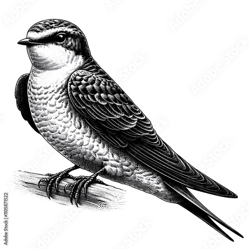 a swiftlet sketch engraving. White background.