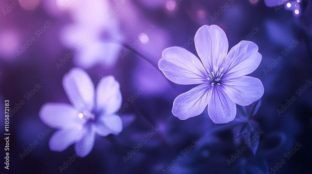 Purple abstract flowers, with light and shadow, a glow, white flowers on a purple background Purple abstract flowers, with light and shadow, a glow, white flowers on a purple background