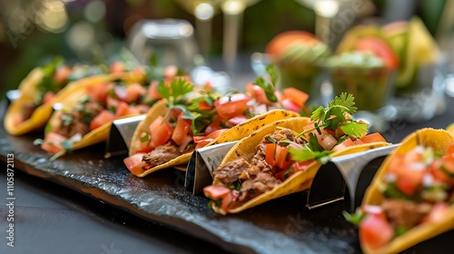 Close-Up of Delicious Tacos on Black Slate Plate