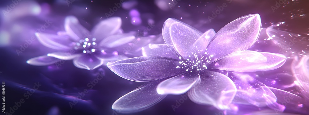 Purple abstract flowers, with light and shadow, a glow, white flowers on a purple background Purple abstract flowers, with light and shadow, a glow, white flowers on a purple background