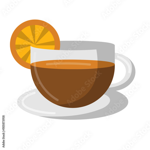Lemon tea flat icon design, tea cup with lemon vector illustration, cup of tea with lemon orange clip art