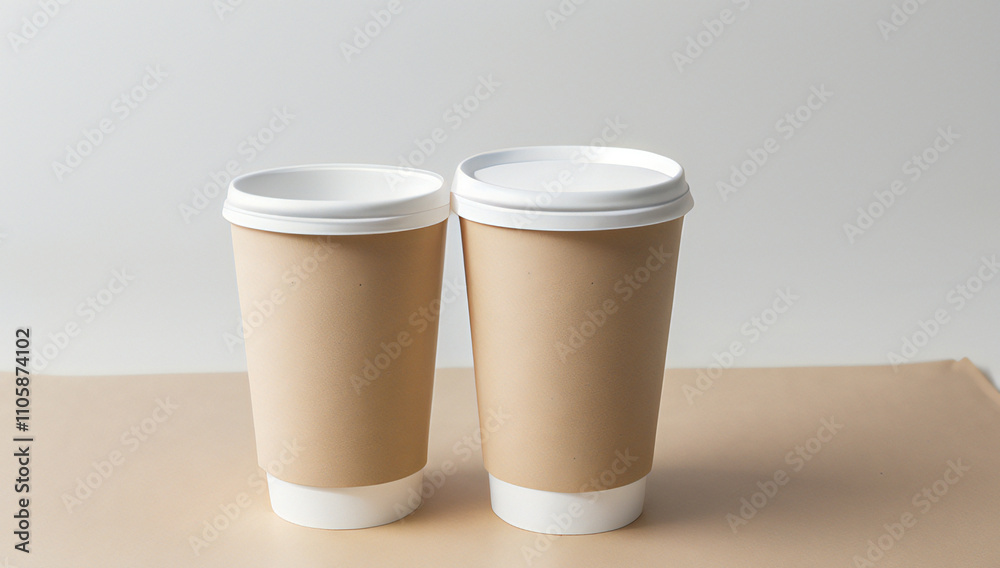 Minimalist Blank Kraft Coffee Cup, paper cup Isolated on white background Minimalist Blank Kraft Coffee Cup, paper cup Isolated on white background