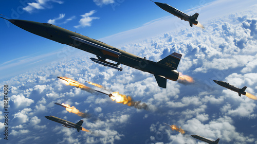 US bombs and missiles symbolizing modern warfare and military power