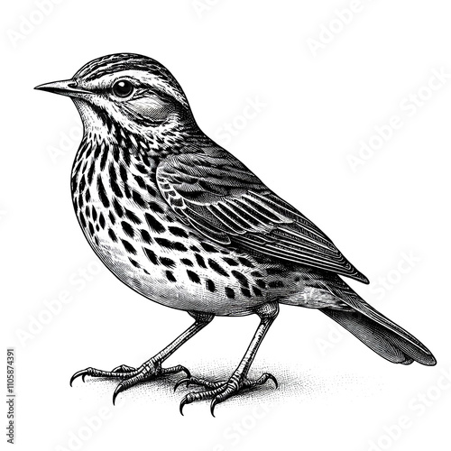 a lark sketch engraving. White background.