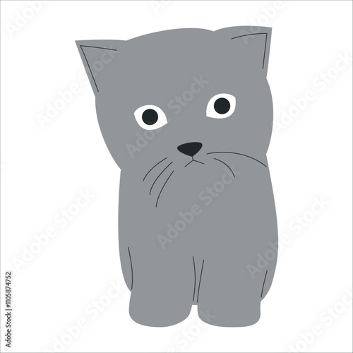 Stylized Gray Cat Illustration on White Canvas