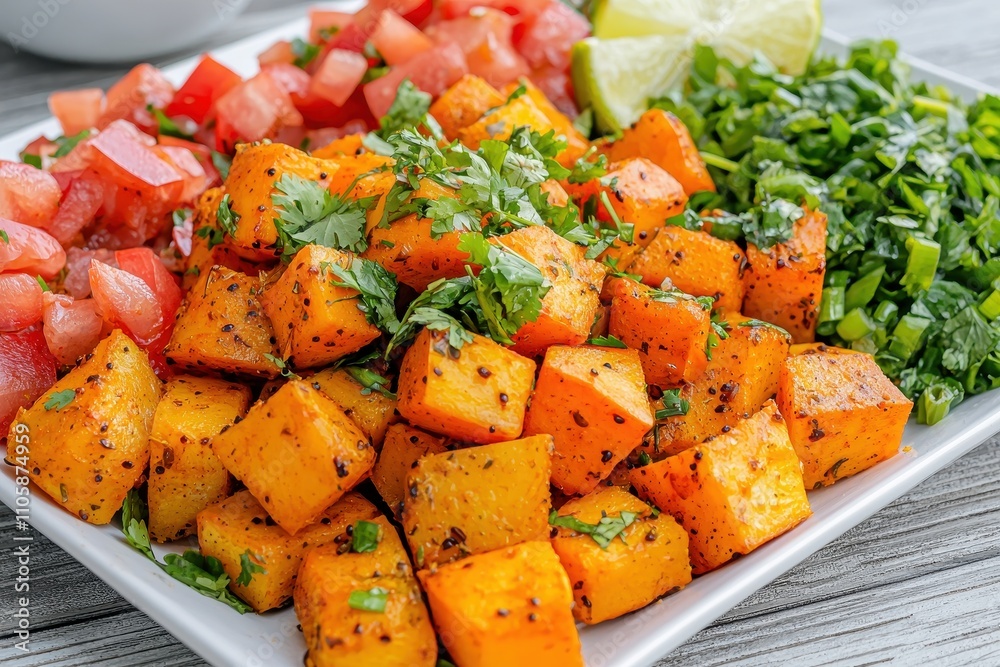 Colorful Fresh Vegetable Medley with Chopped Herbs and Lime Wedge Colorful Fresh Vegetable Medley with Chopped Herbs and Lime Wedge