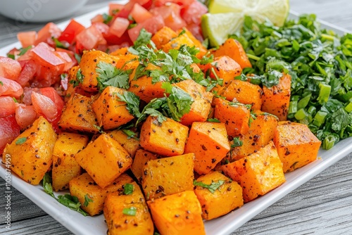 Colorful Fresh Vegetable Medley with Chopped Herbs and Lime Wedge