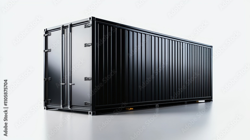 Black Shipping Container with Metal Texture on a White Background Black Shipping Container with Metal Texture on a White Background