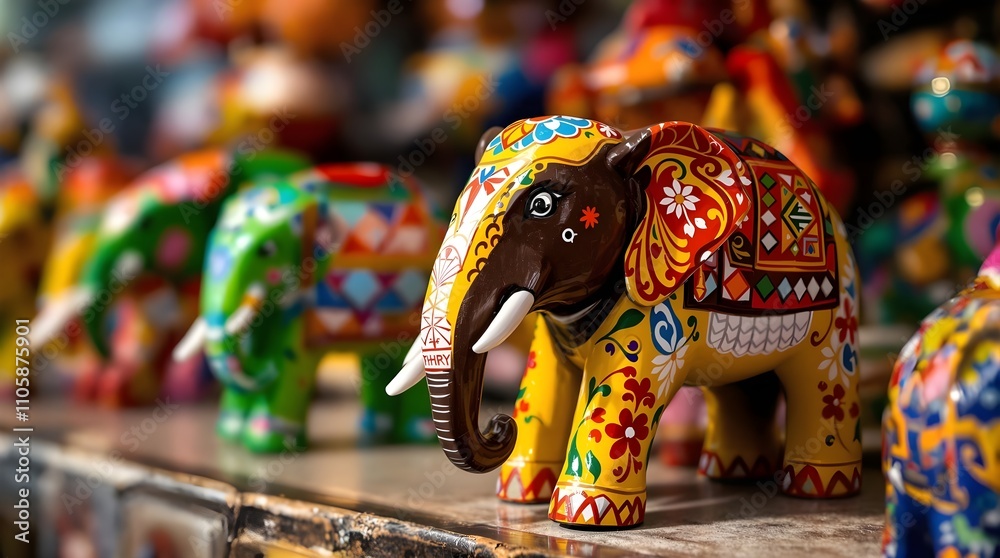 Fototapeta premium Colorful Painted Elephant Figurines