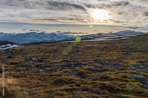 Rocky plateau in sarek national park with scenic background