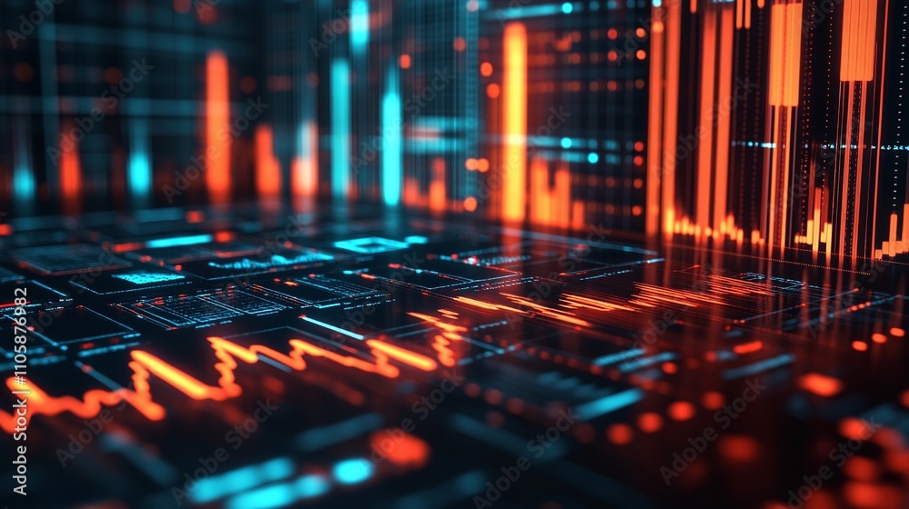 Fototapeta premium Data visualization digital workspace infographic design tech environment abstract viewpoint