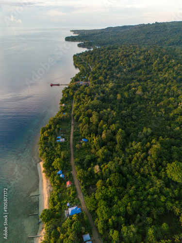 Aerial of Kelibingan Village in Gorom Island, East Seram Regency, Maluku, Indonesia photo