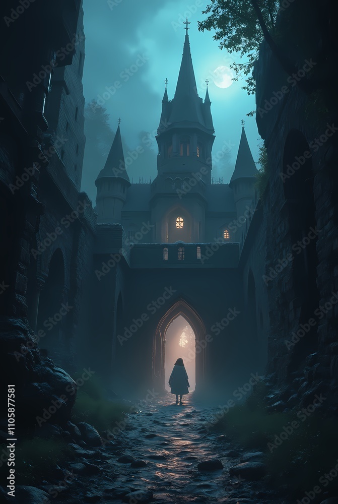 An ominous castle dungeon, shrouded in the heavy, oppressive atmosphere of a summer night An ominous castle dungeon, shrouded in the heavy, oppressive atmosphere of a summer night