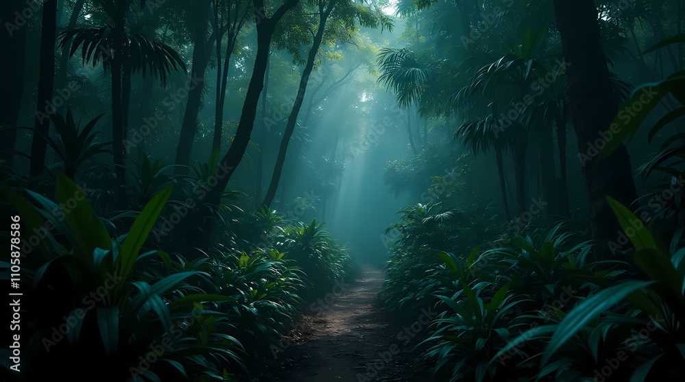 Fototapeta premium Dense tropical jungle in the dark