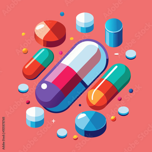 3D Cartoon Pills Vector Design for Medical Illustrations