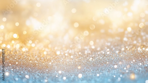 Abstract golden background with bokeh effect and shining defocused glitters. Festive gold texture for Christmas, New Year, birthday, celebration, greeting, victory, success, magic party.