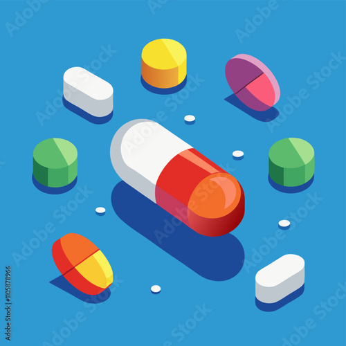 3D Cartoon Pills Vector Design for Medical Illustrations