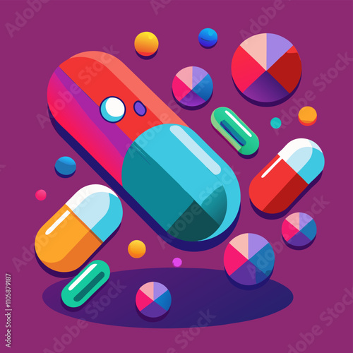 3D Cartoon Pills Vector Design for Medical Illustrations