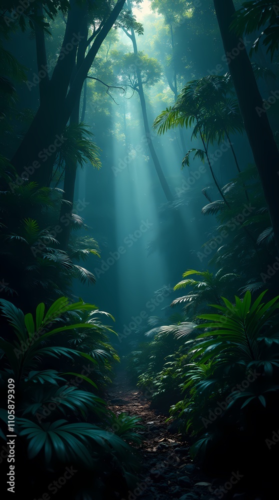 Fototapeta premium Dense tropical jungle in the dark