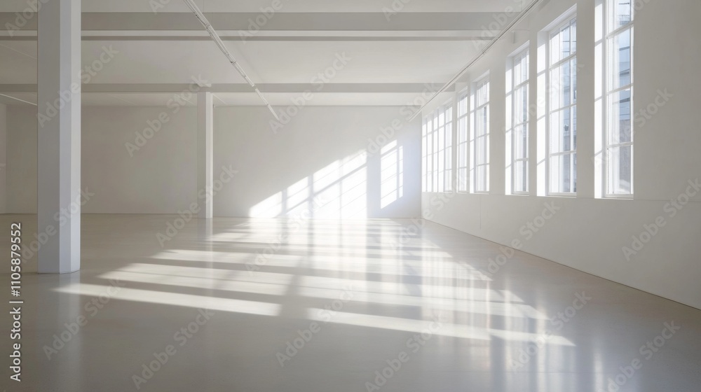 Fototapeta premium A Minimalist White Space with Sunlight Shadows - Modern Architecture Interior Design