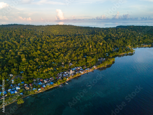 Aerial of Kelibingan Village in Gorom Island, East Seram Regency, Maluku, Indonesia photo