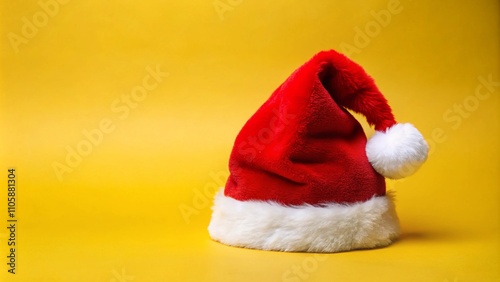 Christmas Santa Claus hat with yellow background, Generative AI illustration for Merry Christmas.