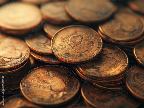 Gold coins piling up in timelapse style, high detail, 3D illustration photo