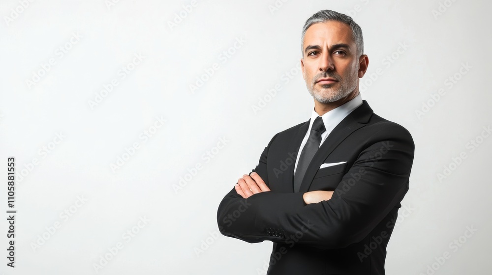 Confident Mature Businessman in Suit with Arms Crossed Pose Confident Mature Businessman in Suit with Arms Crossed Pose