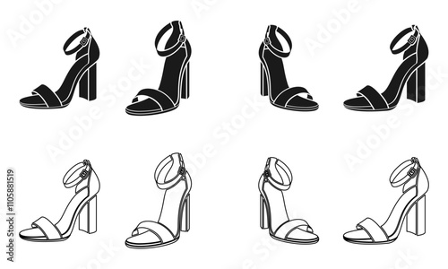 high heels icon set, high heels sandal or slipper vector illustration isolated on white background.