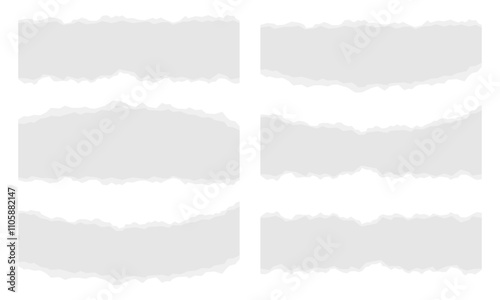 horizontal paper tear set vector illustration isolated on white background.