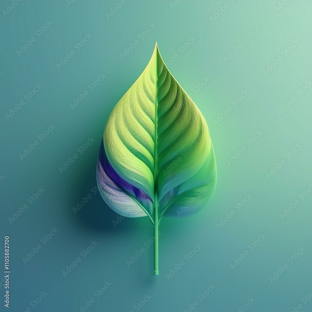 vibrant green leaf with smooth curves and gradients in minimalist style vibrant green leaf with smooth curves and gradients in minimalist style