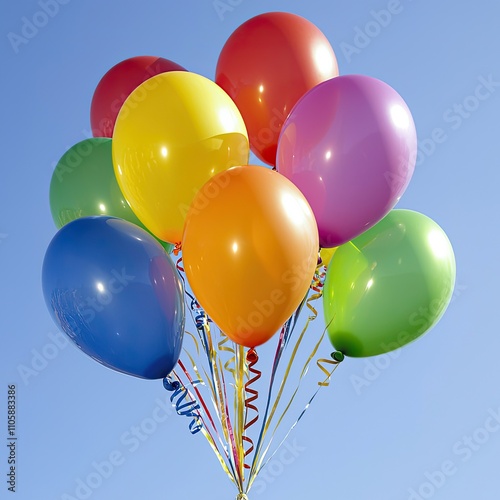 Vibrant Balloons in a Clear Blue Sky Creating a Joyful Atmosphere for Celebrations, Parties, and Festive Occasions with Colorful Decoration